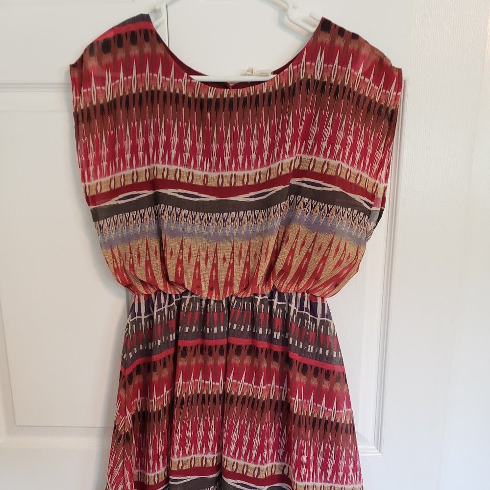 Cap Sleeve Burgundy Tribal Print Dress